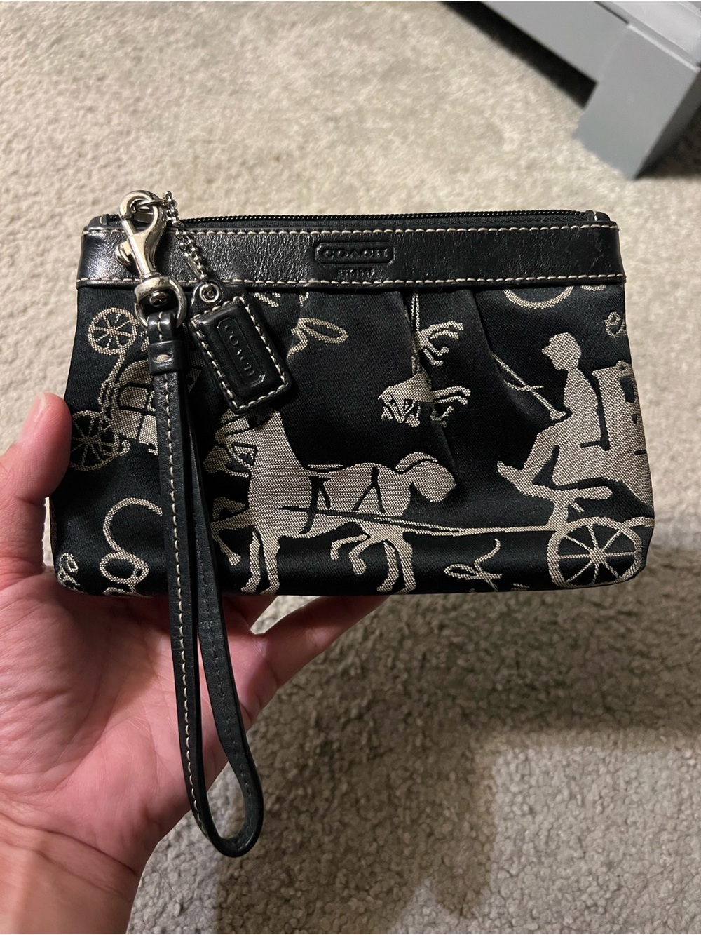 Coach Signature Horse & Carriage Black Wristlet